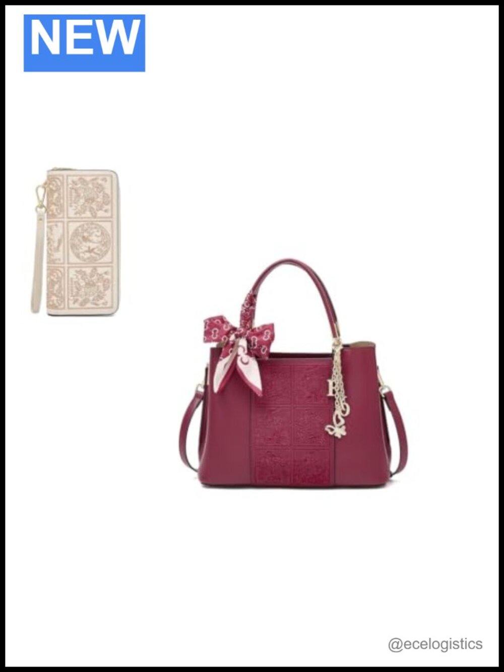 Genuine Leather Tote Handbag with Matching Wallet for Women